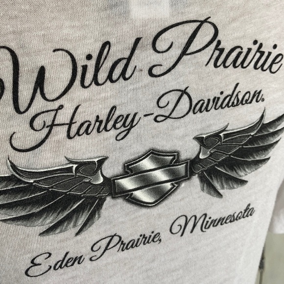 Harley Wild Prairie MN rounded hem white short sleeve tshirt rhinestones - Picture 12 of 16